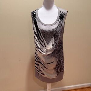 Talk of the Walk Gray and Black Animal Print Tunic lots of details NWOT